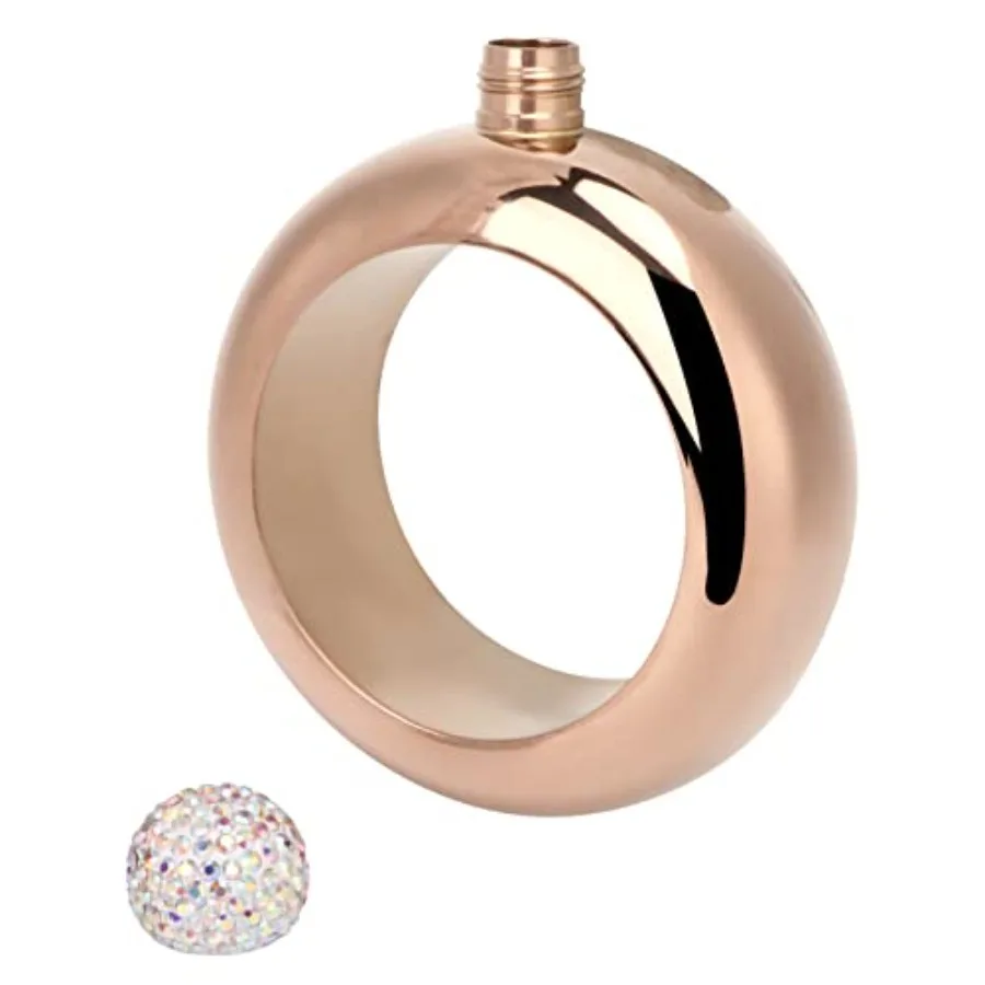 

3.5 Oz Flask Bracelets For Women, Stainless Ladies Bangle Flasks Funnel Set for Prom Birthdays Bars Bright Rose Gold