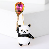 Hot selling Cute Pandas With Balloons Brooch For Women Unisex Lovely Enamel Panda Animal Brooch Pins Casual Office Jewelry Gifts