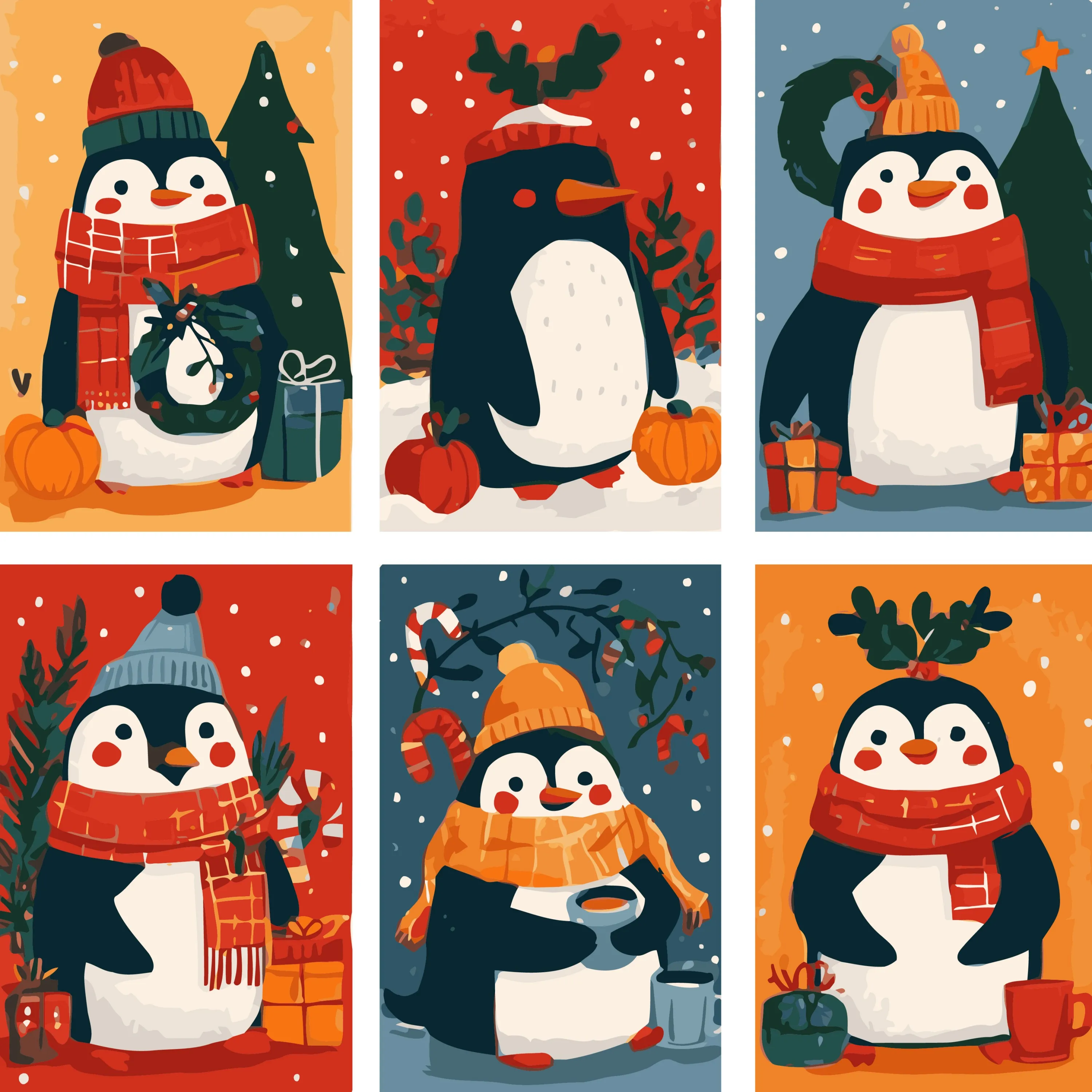 6 Stücke DIY-Malereien mit Motiven von Pinguinen, Winter, Weihnachten und Geschenken, geeignet zur Wanddekoration im Haus. – Detail 2