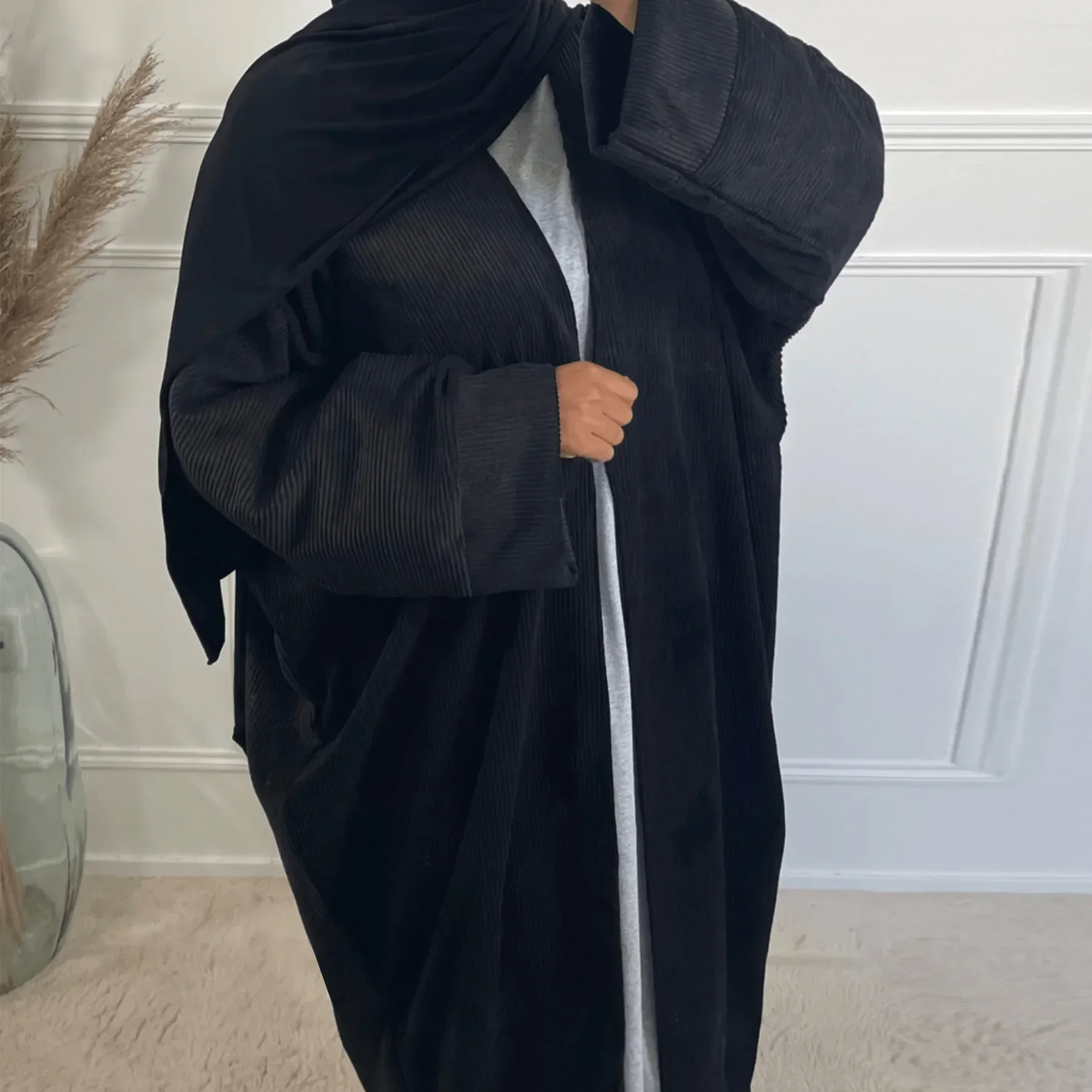 Plain Corduroy Abaya Winter Kimono Muslim Clothing Open Abayas for Women Dubai Luxury Turkey Dress Islamic Outfit Kaftan Robe