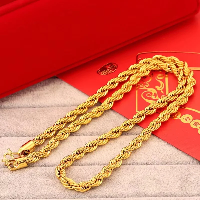 Hot Sale Alluvial Gold Chain Necklace Men Chains Gold K Luxury 7mm Twist Necklace e-commerce Vacuum Gold Plated No Fade Color