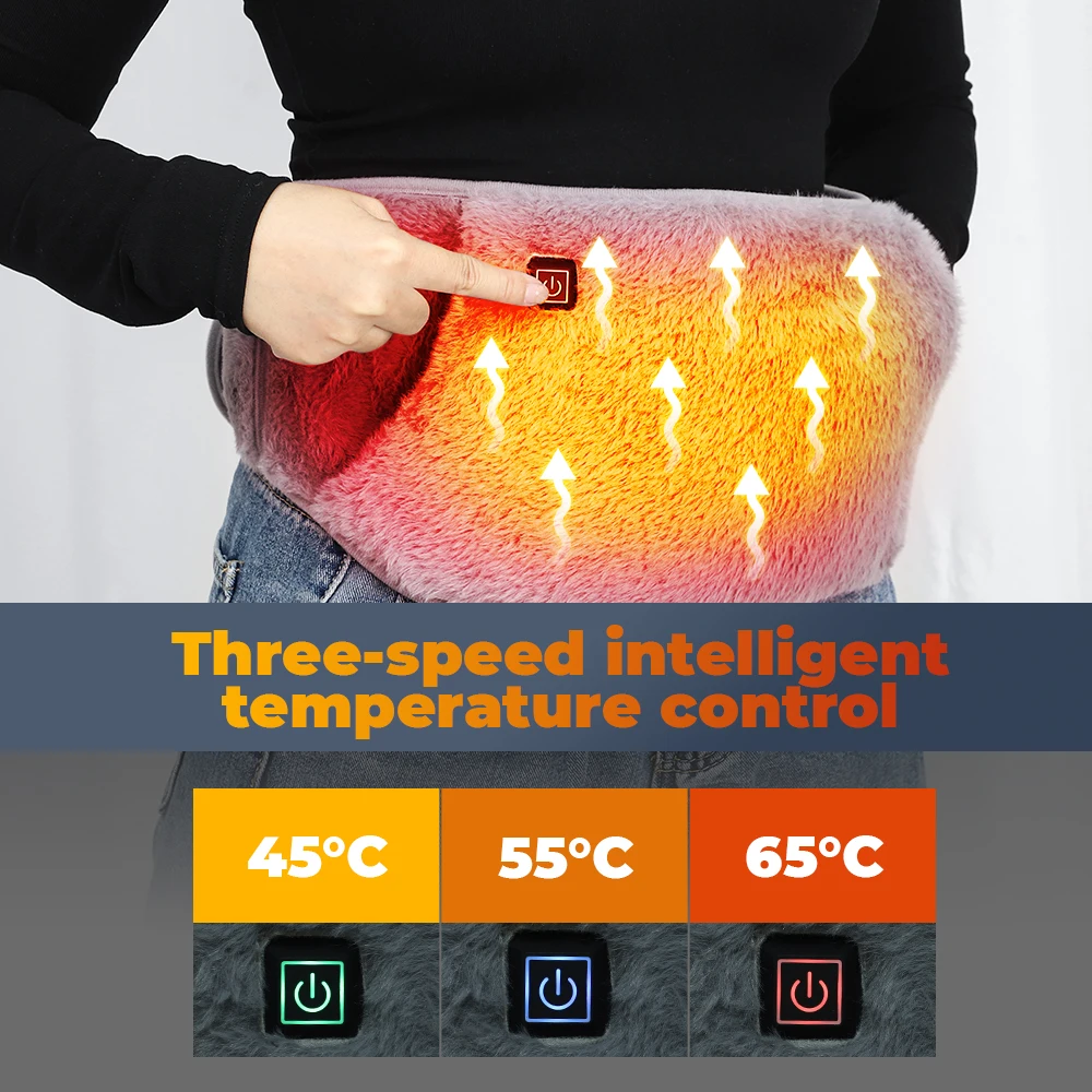 Electric Hand & Waist Warmer Winter Warming Heater for Hands USB Rechargeable Soft Velvet Washable 3 Temprature Adjustable