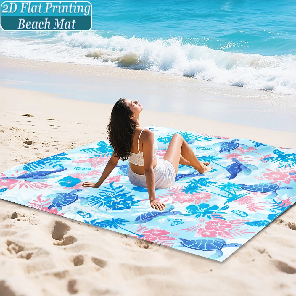 1-Piece Set, Summer Outdoor Beach Mat, Includes 4 Ground Stakes, Unique Printed Design, Fade-Resistant, Lightweight, Quick-Drying, Easy to Carry, Windproof and Sandproof, Fashionable and Trendy Outdoor Activity Decoration, Suitable for Beach, Camping, Picnics, Parties