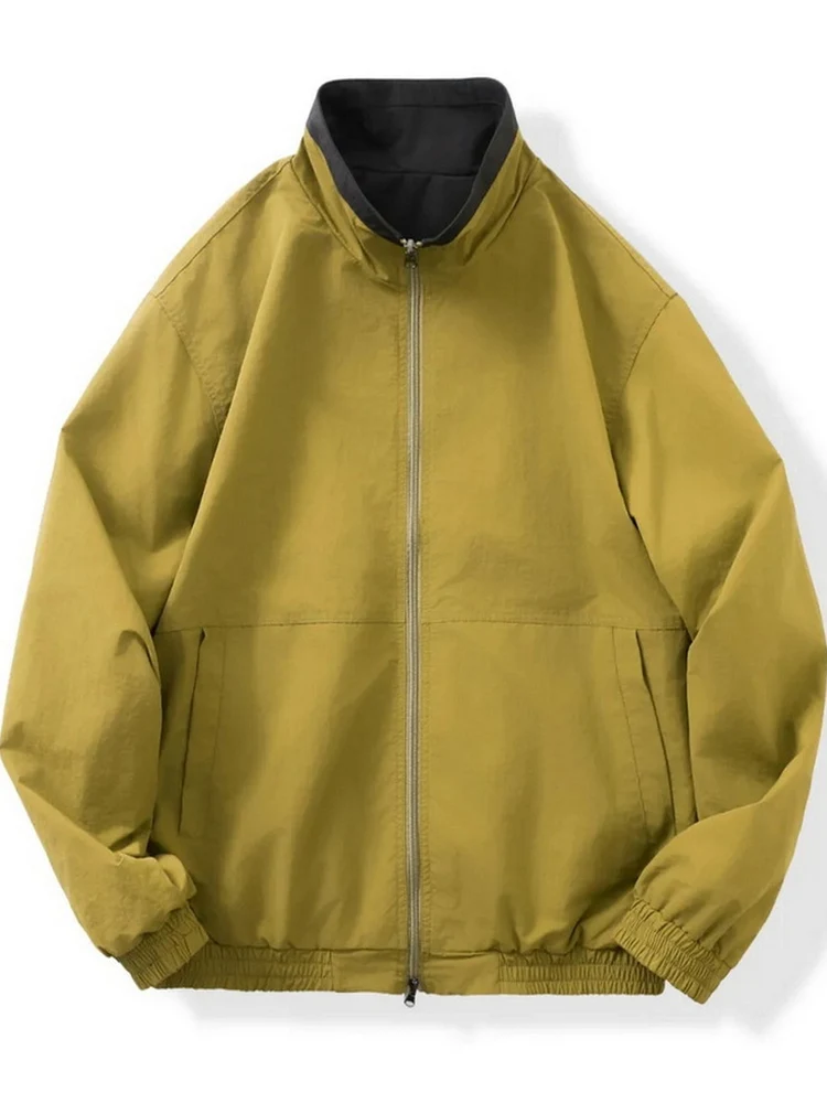 

Double-Sided Wear Outdoor Leisure Windproof Stand Collar Open Cardigan Jaet Loose Men's Autumn Faion Polyester Fiber