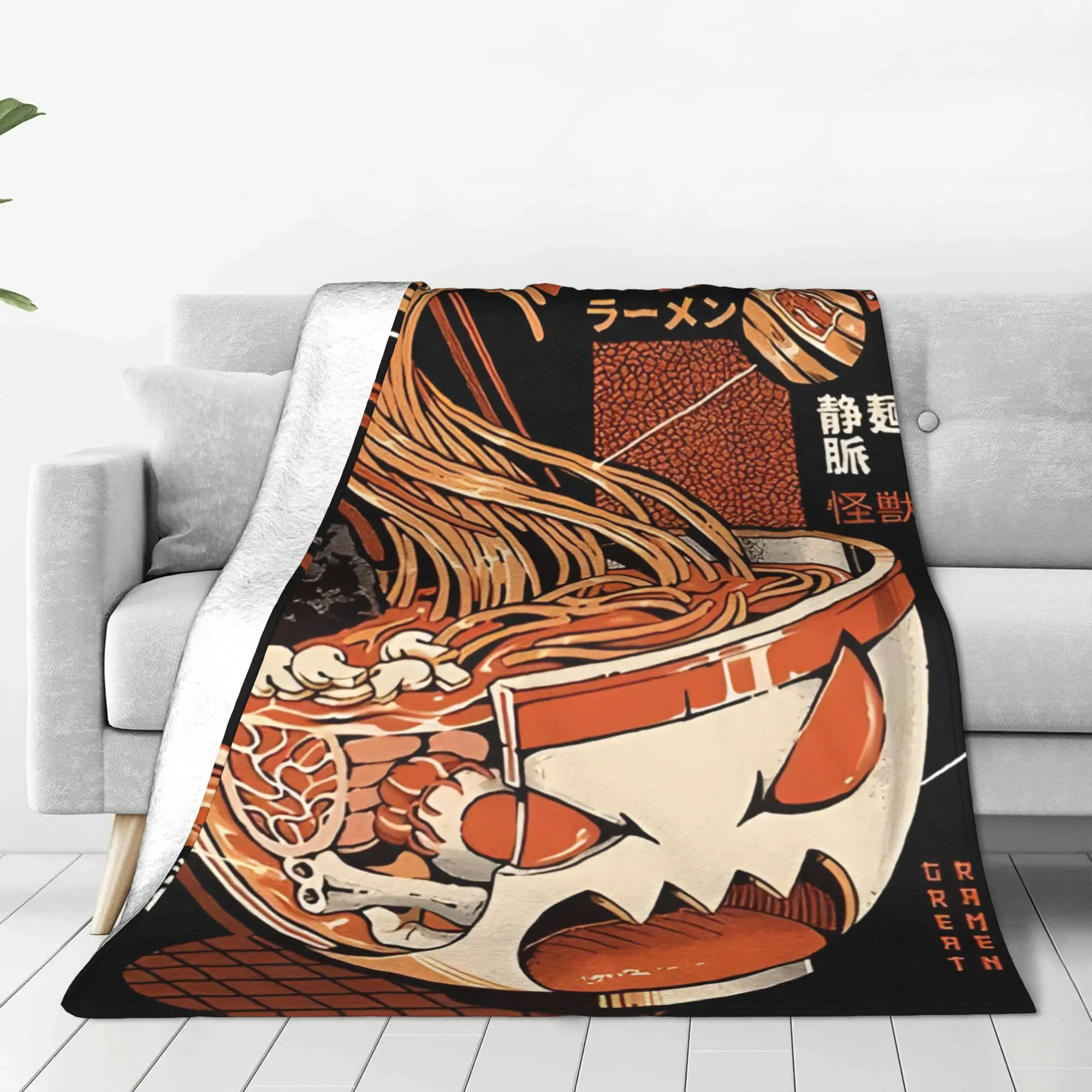1PC Black X Ray Great Ramen! Kaiju Monster Home Room Decorations Winter Blankets For Adults Bedding Home Interior Sofa Knee