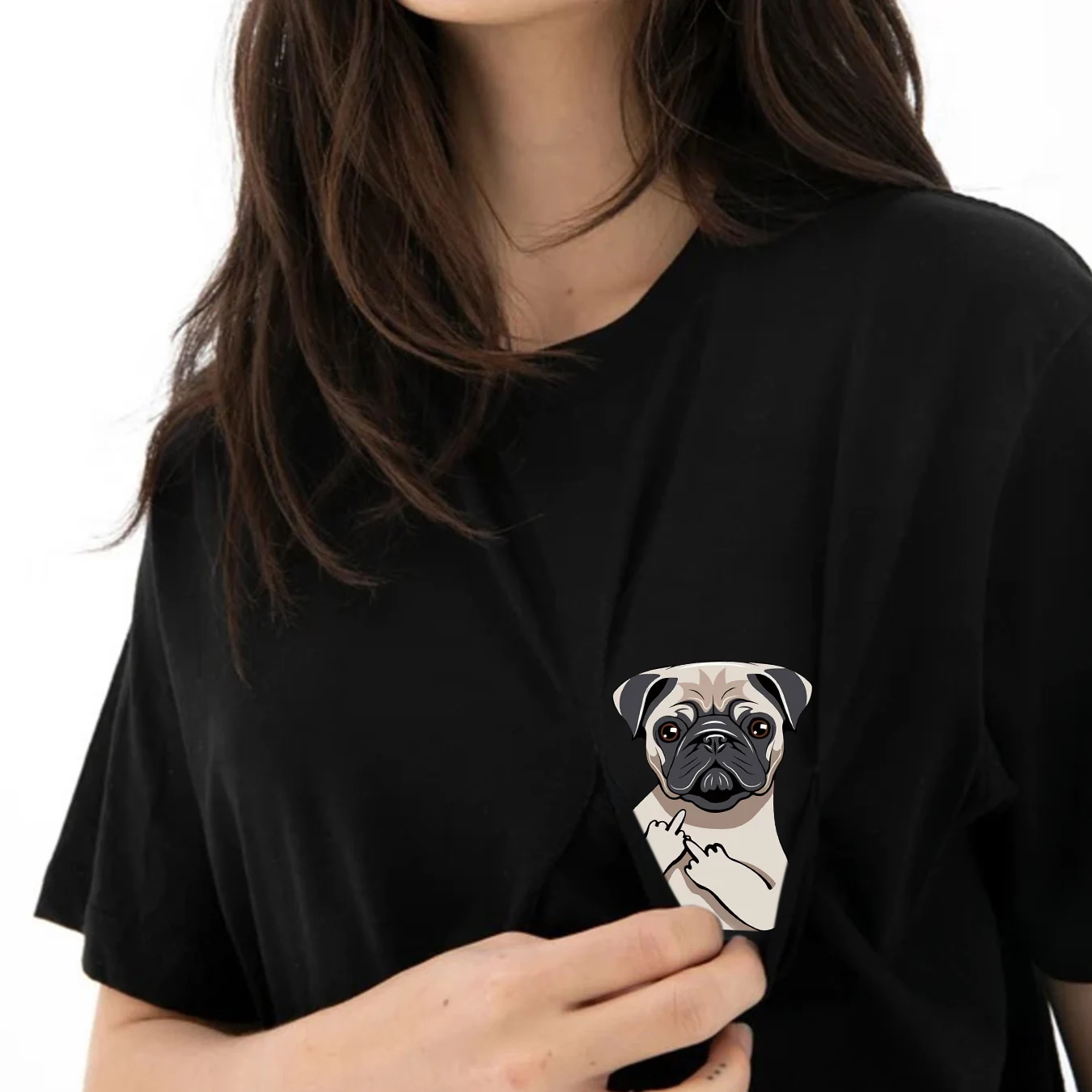 CLOOCL Funny T-Shirt Fashion Brand Pocket Pug Dog Printed T-shirt Men\'s for Women Shirts Hip Hop Tops Funny Cotton Tees