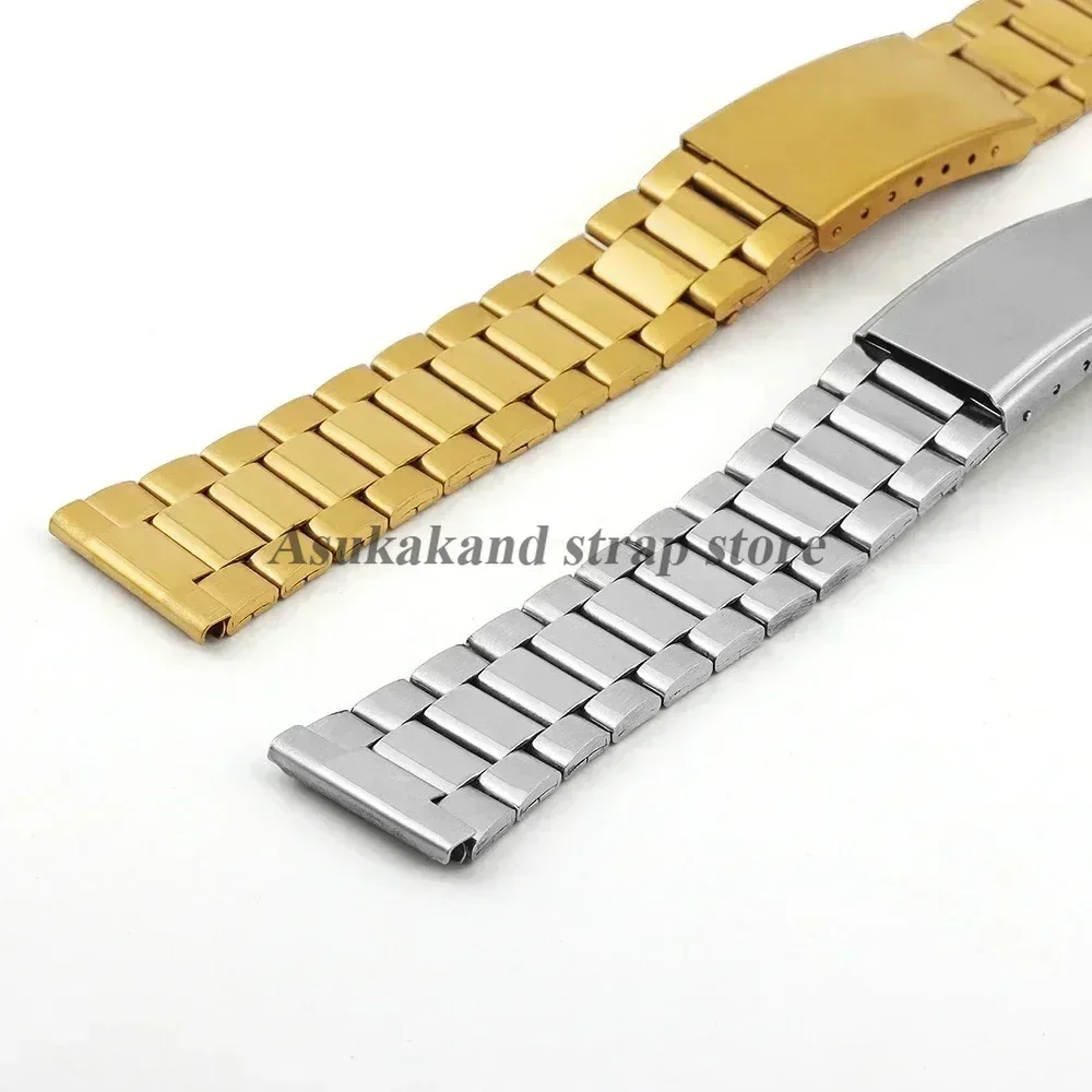 12 ミリメートル 14 ミリメートル 18 ミリメートル 20 ミリメートルシルバーゴールドサテン鋼ストラップ折りたたみバックルブレスレット金属リストバンドユニバーサル男性女性時計バンド