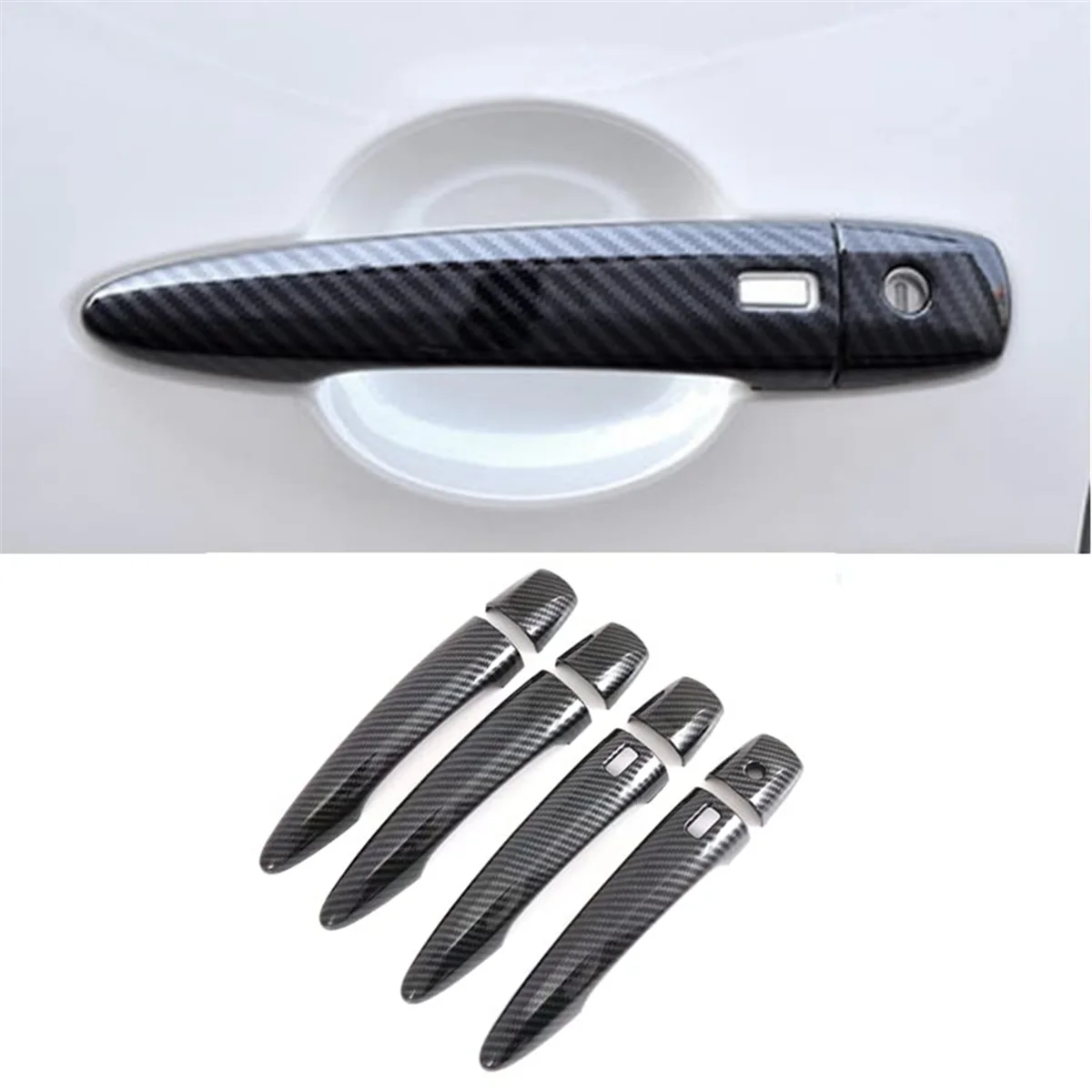 For Nissan Rogue X-Trail 2021 2022 2023 Car Outer Door Handle Cover Trim, with Smart Holes, ABS Carbon