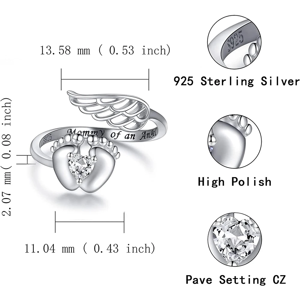 Personalized Sterling Silver Angel Wings&Baby Feet Miscarriage Ring -Loss of Pregnancy Rings Jewelry Memorial Gift for Women Mom images - 6