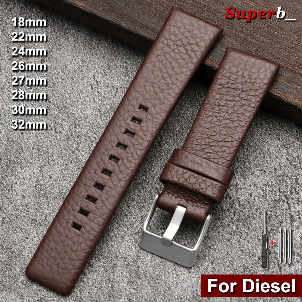 Litchi Grain Cowhide Strap for Diesel Watch Friday Series Dz4323/4318/4329 Genuine Leather Watch Band 18/22/24/26/27/28/30/32MM