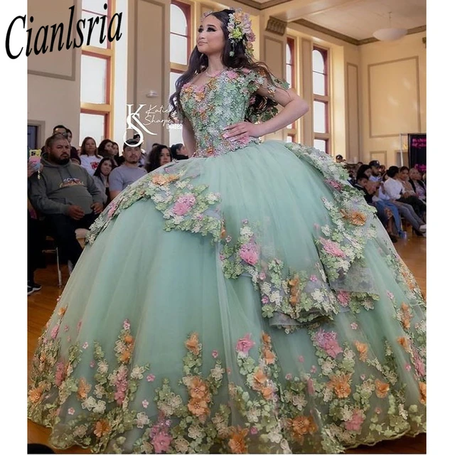 Quinceanera Dresses Ball Gown Flower Vestidos De 15 Años Green Beading  Sweetheart Pearls Evening Party Dress Bar Mitzv - Quinceanera Dresses -  AliExpress