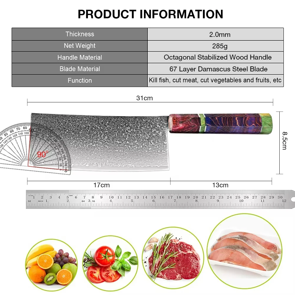 Chinese Chef Kitchen Knife Damascus Steel 67Layer Cleaver Vegetable Knife Sharpness Peeling Fruit Meat Home Hotel Cooking Knives