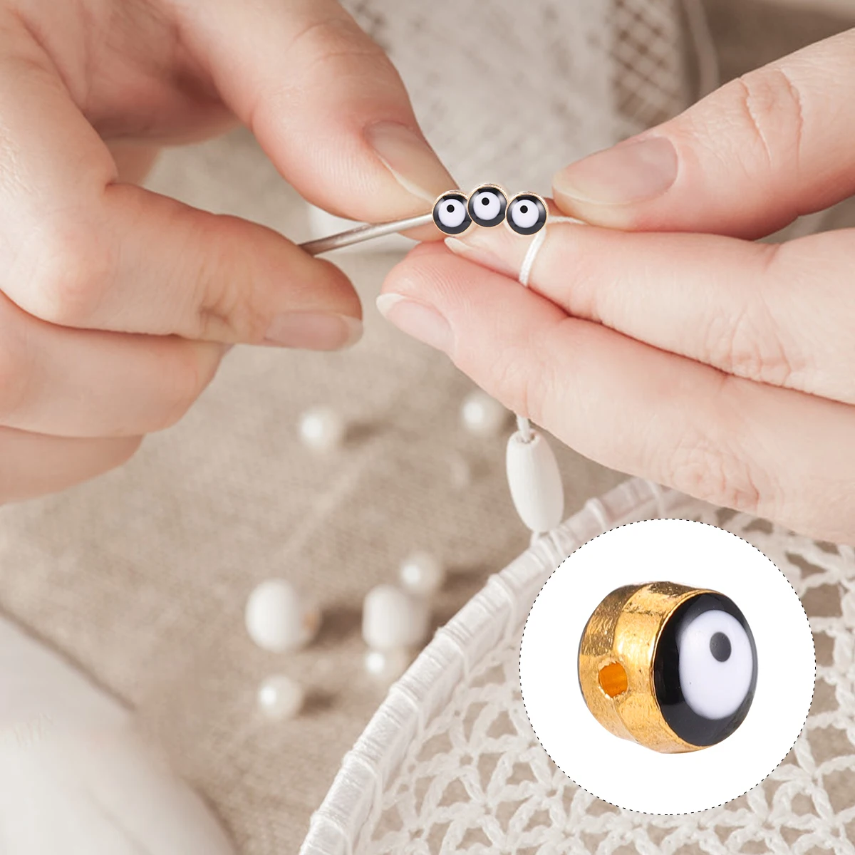 

100 Pcs Evil Eye Beads Bracelet DIY Alloy Scary Eyes Craft Jewelry Making Supplies Round Spacer Beads Durability Safe Decor