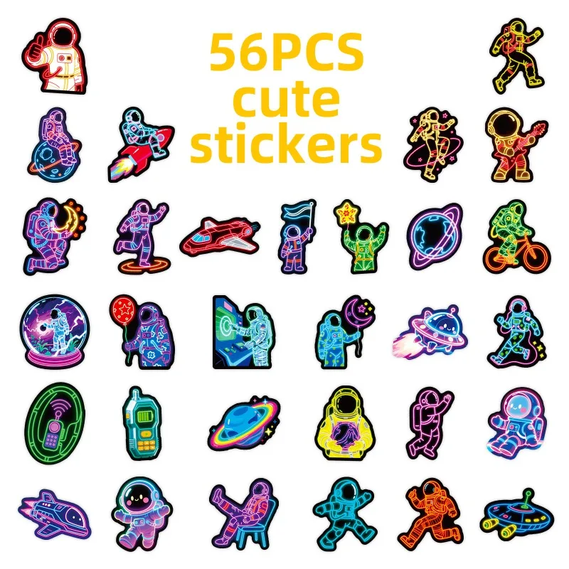 56 Stück Cartoon Persönlichkeit Neon Astronaut kreative Doodle dekorative Aufkleber
