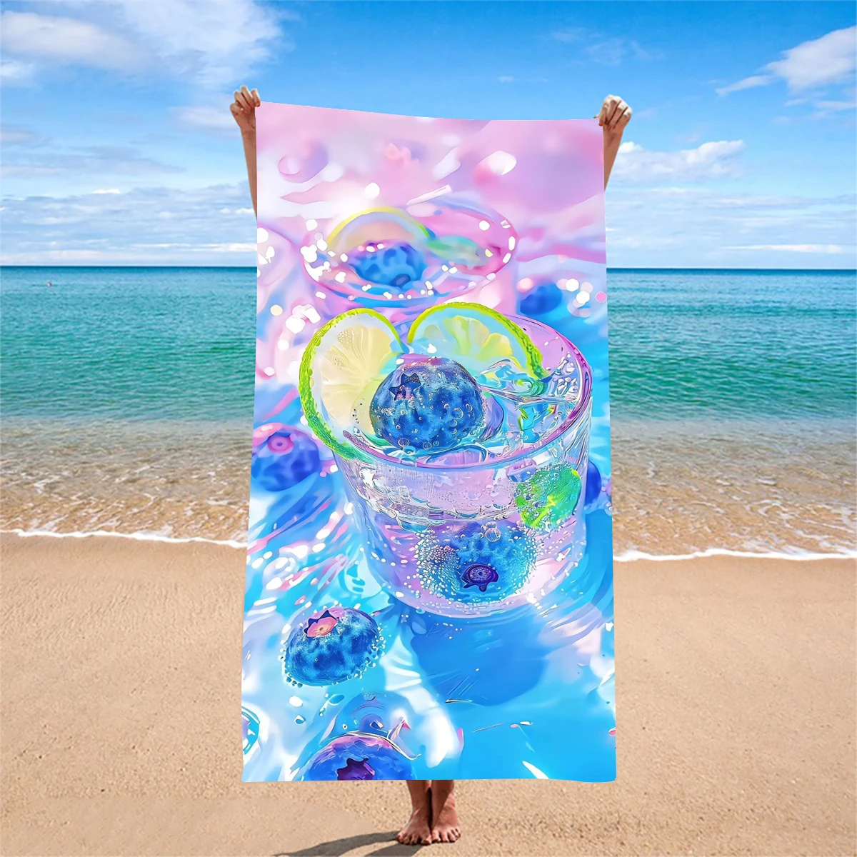 1PC Dreamy Gradient Cold Drink Print Beach Towel High Aesthetic Value Vacation Swimming Shawl for Beach Holiday
