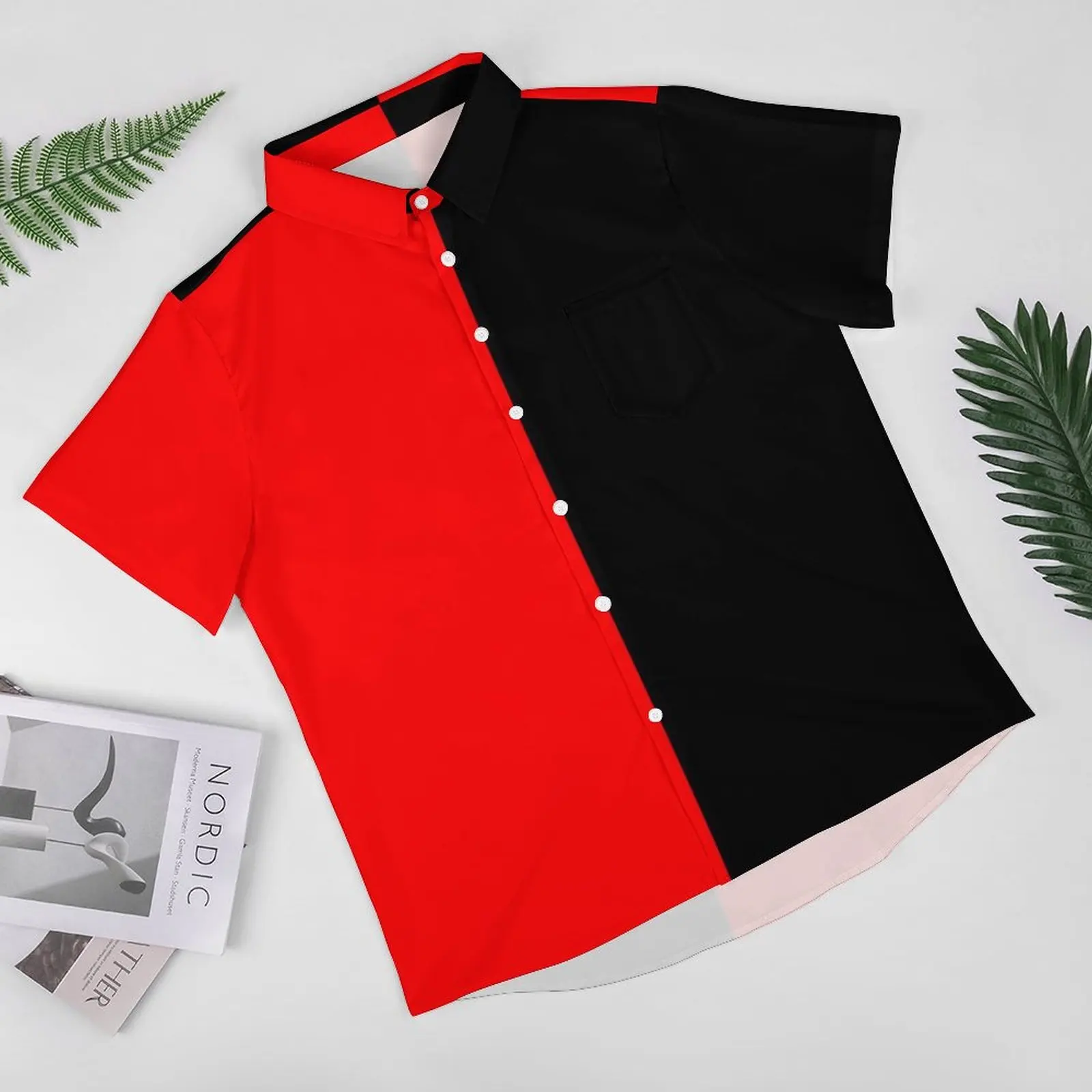 Two Tone Circus Daily Shirt Men Red and Black Casual Shirts Blouses Short Sleeves Fashion Oversize