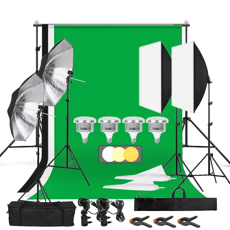 2.6*3M Single Head Softbox LED Light Bulb Photography Umbrellas Set 2*3M Backdrop Screen Background Stand Photographic