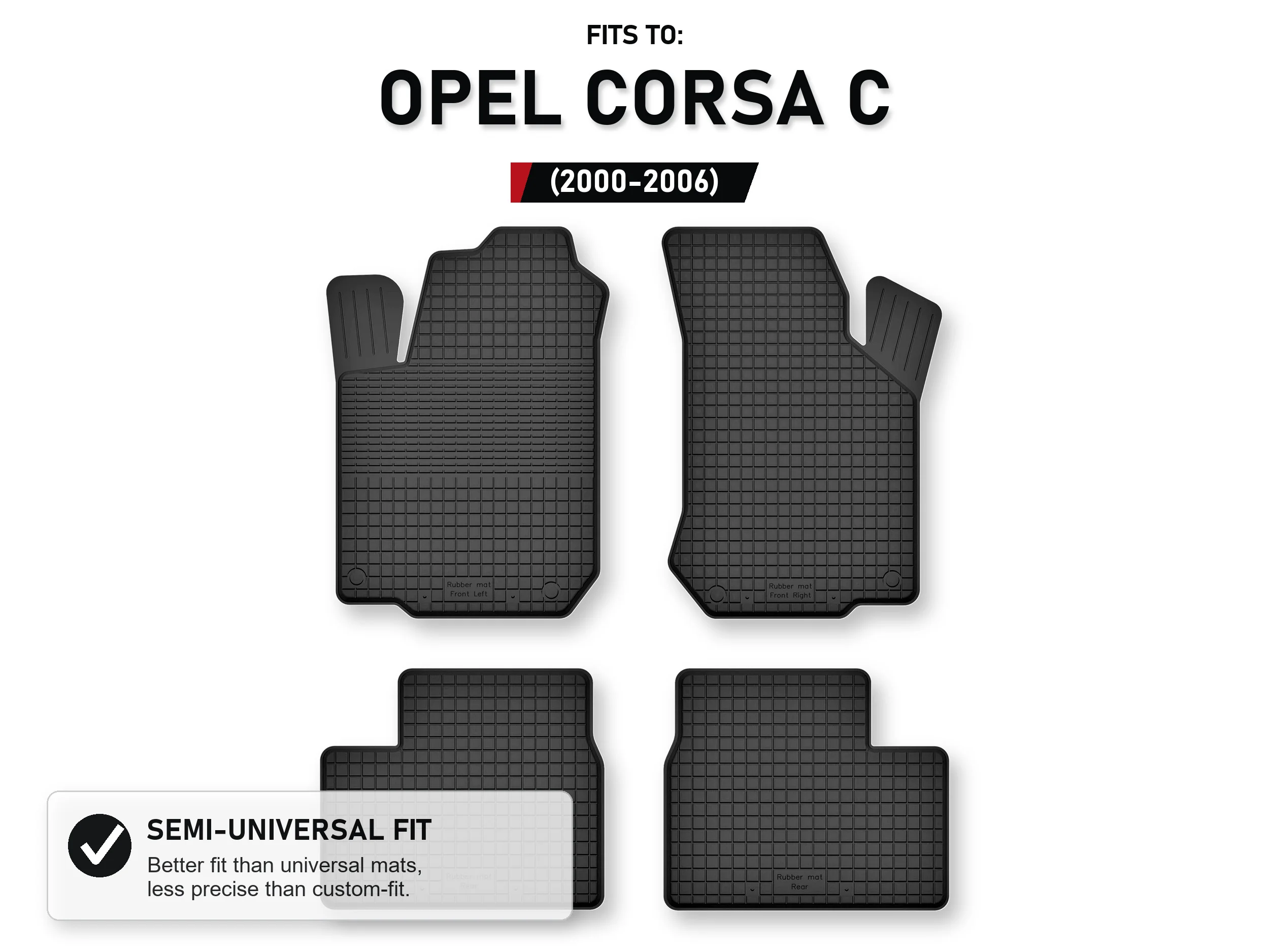 Rubberen matten, tray-type, voor: Opel Corsa C 2000-2006 Hatchback, 4 stuks