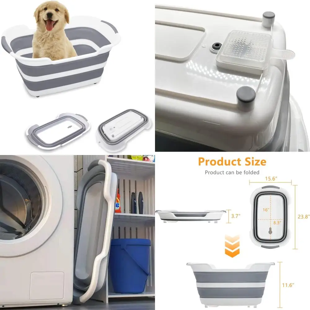 Upgraded Collapsible Pet Bath Tub with Drain and Hair Collector for Easy Bathing and Showering, Portable and Multipurpose, 7.1 G