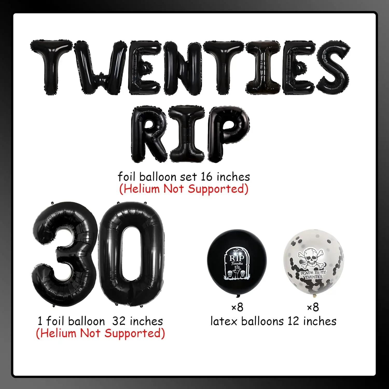 Blcak Rip Twenties Decor for Women Men, Rip To My 20s Death To My Twenties Balloons for Him Her Funny Thirty 30th Birthday Party