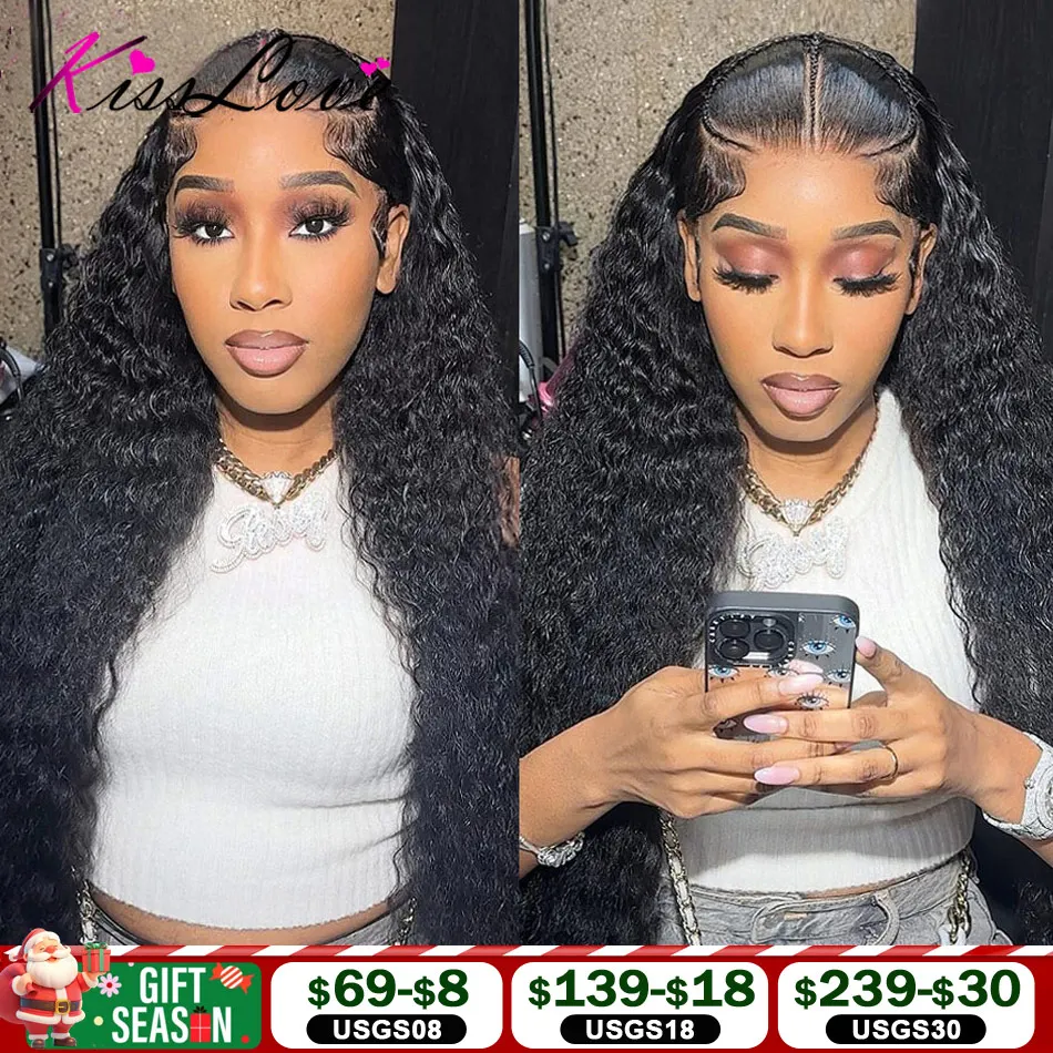 KissLove Deep Wave Pre Braided Lace Front Wig Ready To Go Wigs Invisible HD Lace Frontal Wig Human Hair Pre Everything Done Wigs