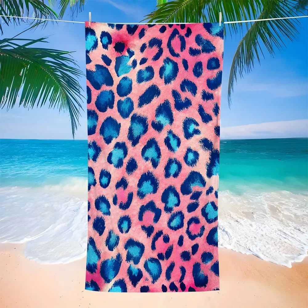 Beach Towel Colorful Neon Leopard Print Microfiber Towel for Men Women Beach Pool Gym Camping Travel Daily Use