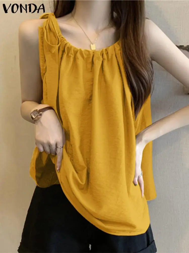 

Solid Color Tops VONDA Summer Women Fashion Tank Tops 2024 Sexy Sleeveless Shirts Casual Loose Blusas Oversized Tees Blusas