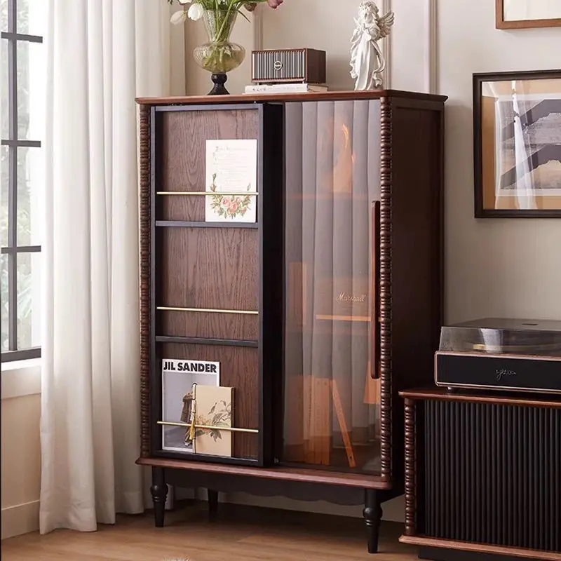 خزانة عرض من الخشب الصلب الفرنسي القديم مع باب زجاجي لغرفة المعيشة وخزانة تخزين منزلية عتيقة #3