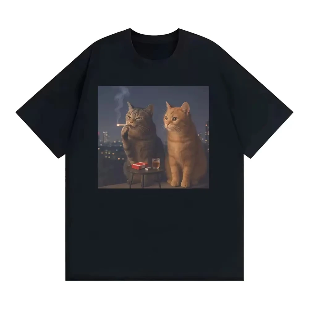 Funny Smoking Cat Meme T Shirt Fashion Humor Cigarette Cat Graphic T-shirts Women Retro Women T-shirt Shirts for Women Tops