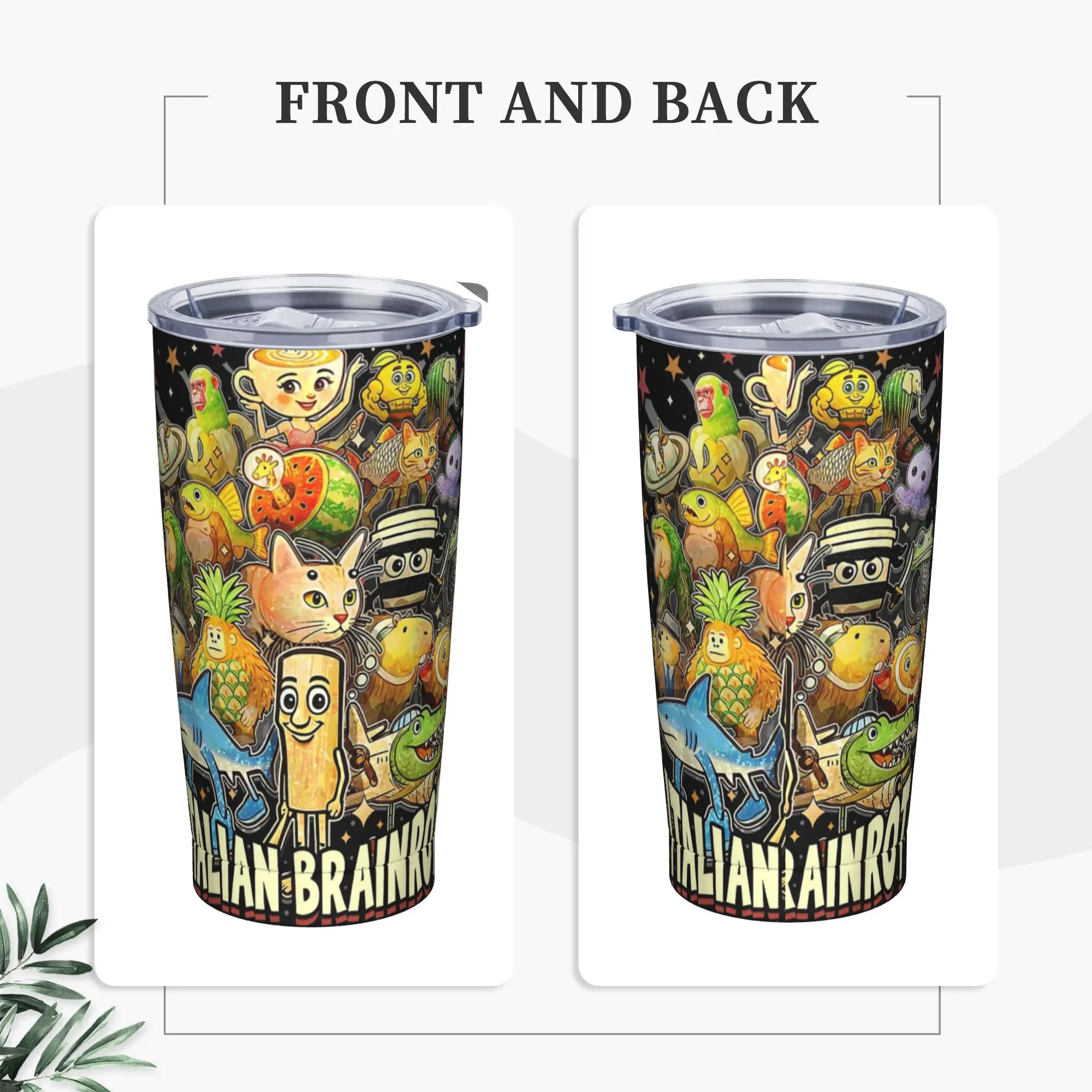 Italian Brainrot Meme Characters Tumbler Vacuum Insulated  Coffee Cups with Lid Straw Travel Outdoor Mugs Water Bottle, 20oz
