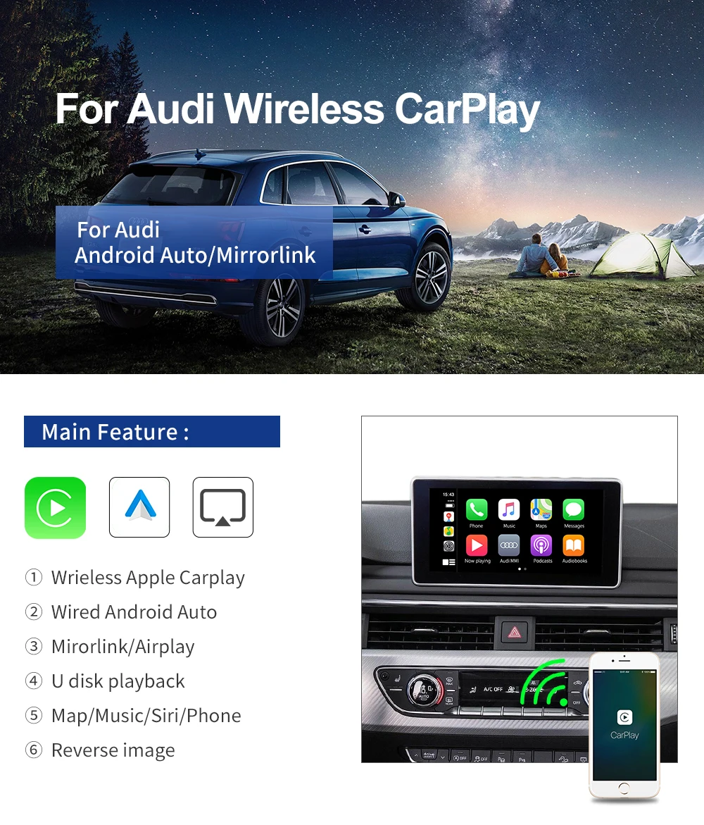 Wireless CarPlay Android Auto Interface Decoder for Audi 2014-2018 A1 Q3 Youtube AirPlay Mirror Link Car Play