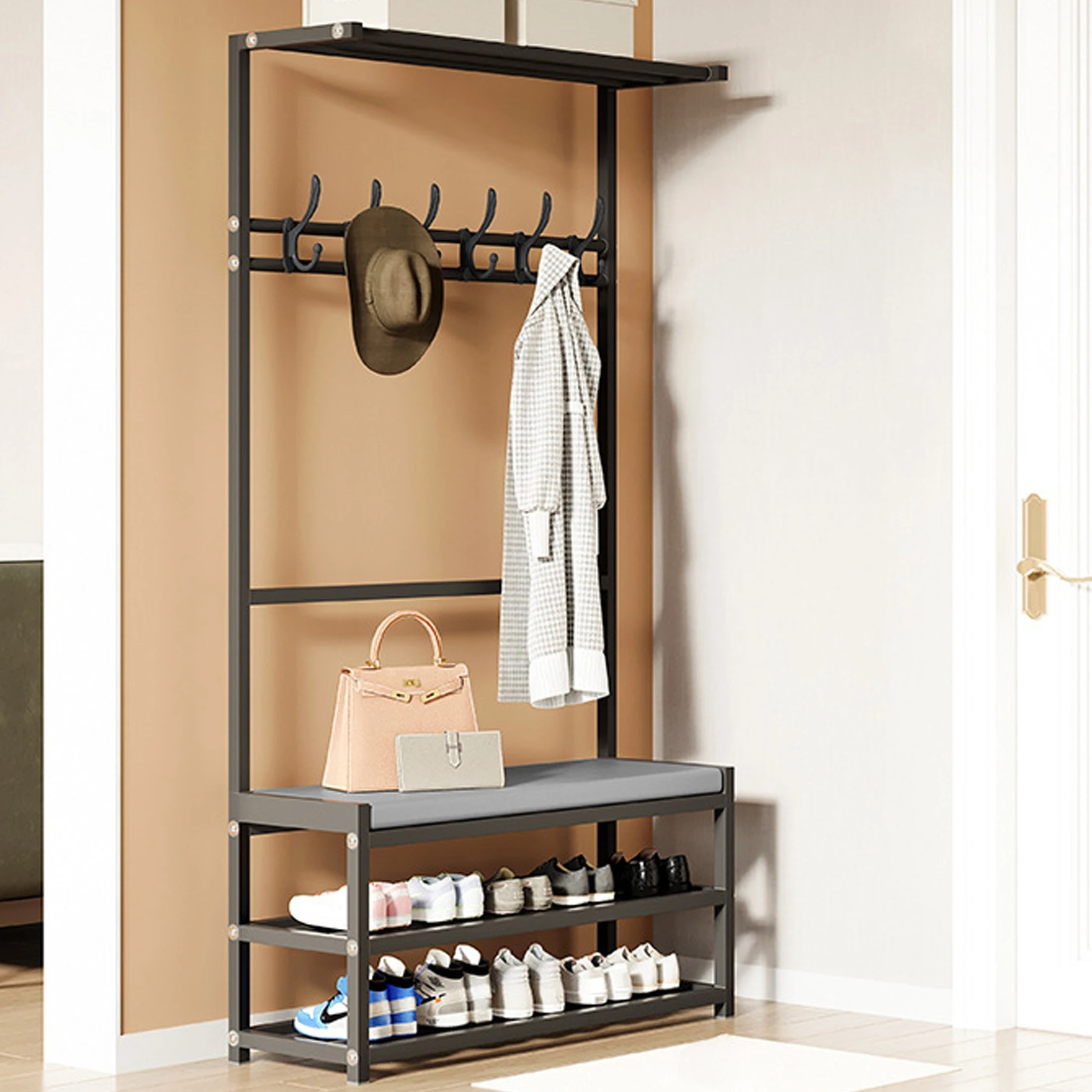 Garderobenständer Kleiderständer, 3-in-1-Multifunktions-Aufbewahrungshalter, Ordnung in Kleidung, Hüten und Schuhen