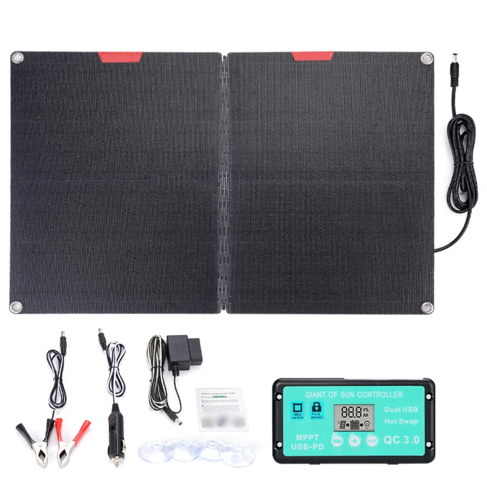 

Foldable 60W solar panel kit with digital controller for efficient For outdoor charging and recreational vehicle power needs