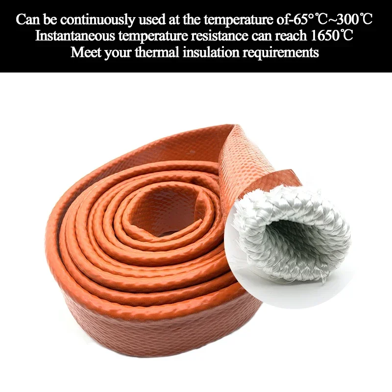 2Meter Insulated Fiberglass Tube Fire Retardant Casing Sleeve High Temperature Resistant Silicone Resin Coated Glass Fiber Braid