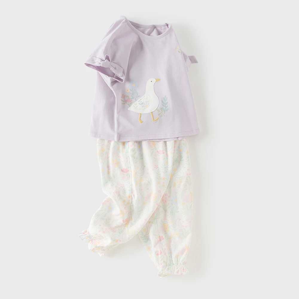Dave Bella Girls Summer 2PCS Set Short Sleeve T-shirt Flower Pants Suits Childern Printed Tops Trouser Clothing Sets DB2262095