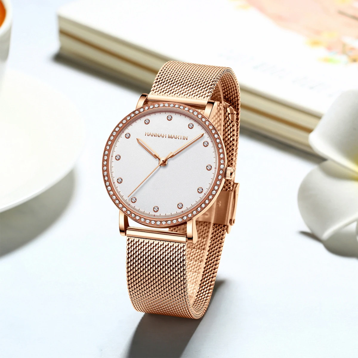 Women Fashion Stone Watch 34mm Luxury Water Diamond High Quality Japanese Movement Original Stainless Steel Rose Quartz Watches