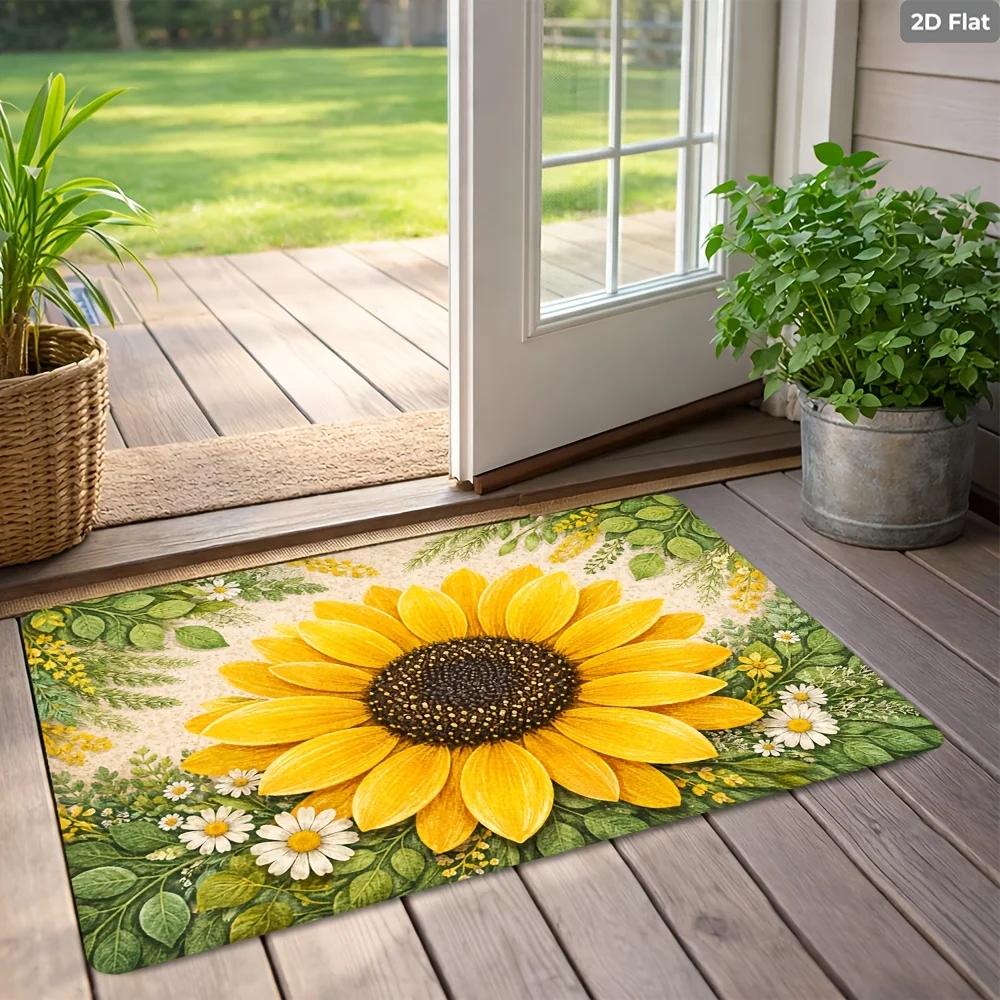 Large Sunflower Floral Doormat Mat Welcome Rug for Entryway Indoor Outdoor Home Decor Waterproof Grass Garden Pattern
