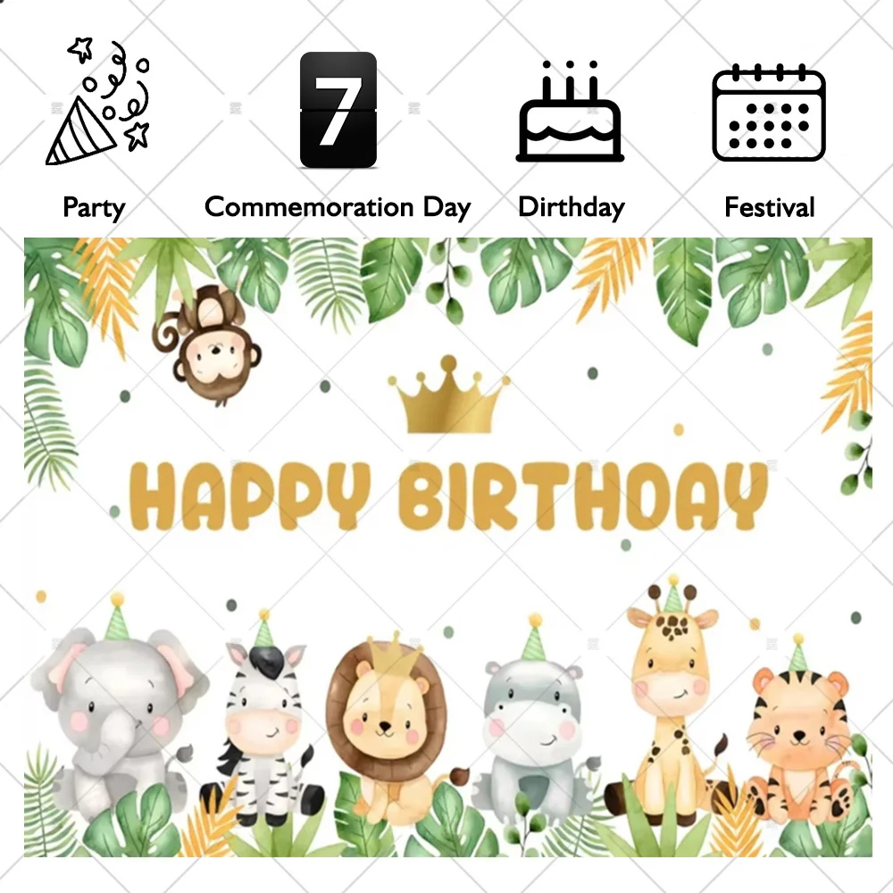 Jungle Animal Safari Background Tropical Forest Boy Girl 1st Birthday Party Newborn Baby Shower Decoration Photography Banner