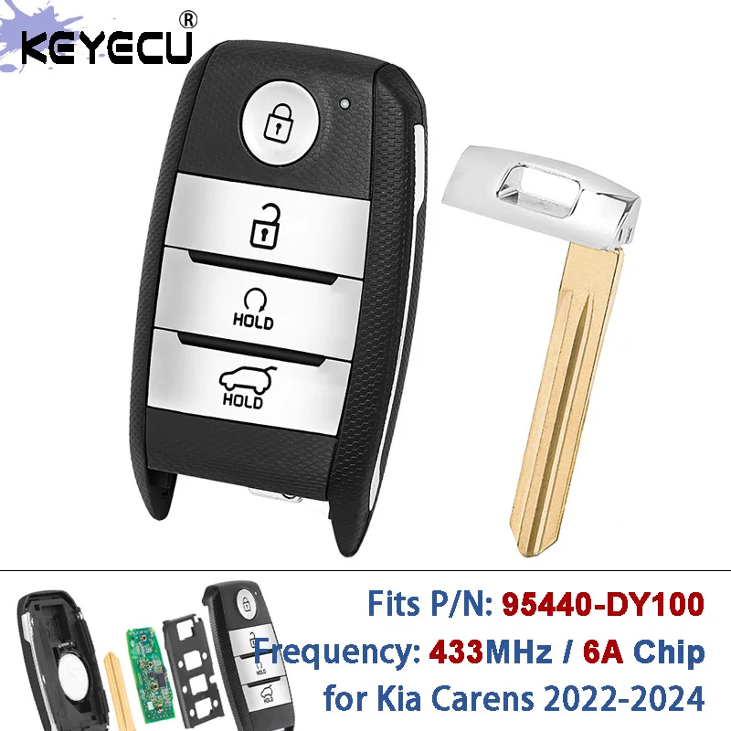 

KEYECU 433MHz 6A Chip PN: 95440-DY100 SYEC3FOB2003 Original Parts Keyless-Go Smart Remote Key Fob for Kia Carens 2022 2023 2024