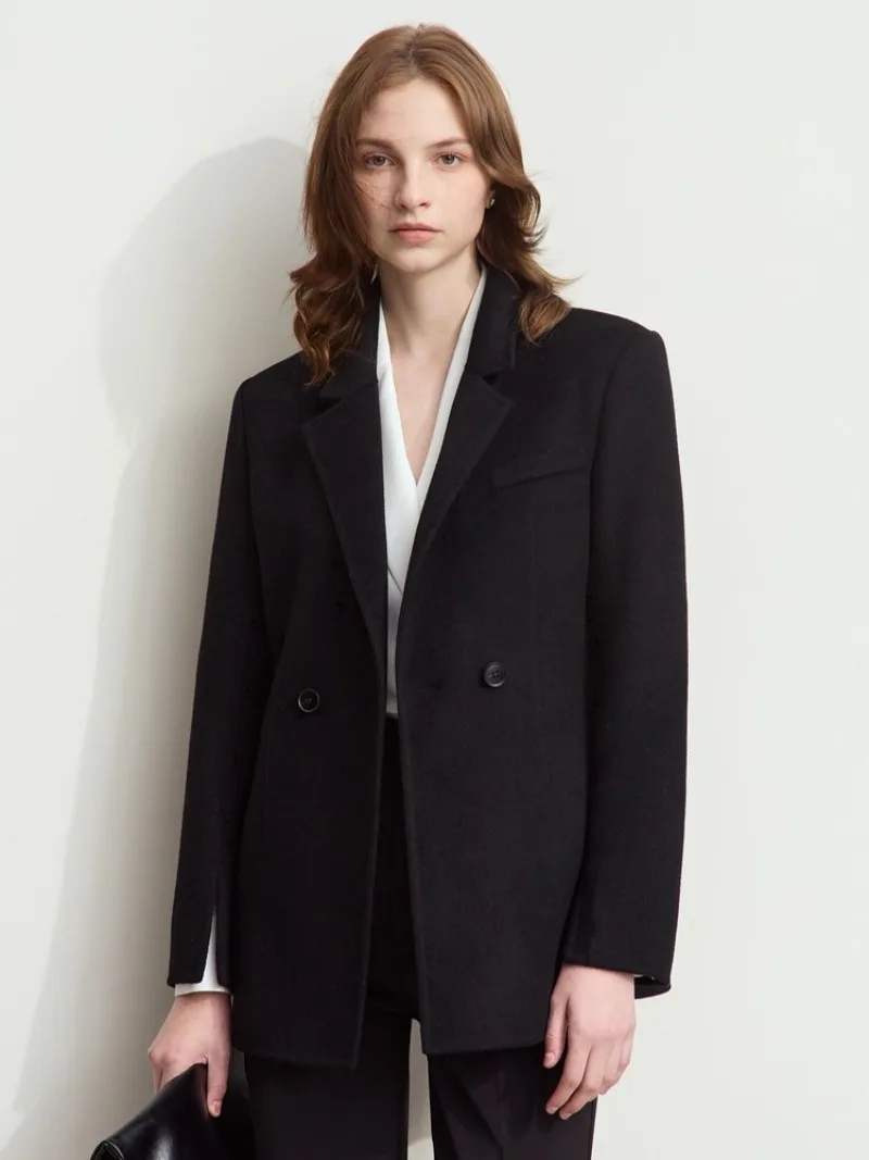 

Amii женское шерстяное пальто, новинка зимы 2025, шерстяное двустороннее шерстяное пальто с отложным воротником, женское тонкое теплое универсальное пальто, топ 12424054