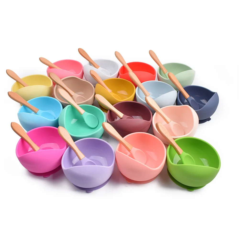 

Kids Feeding Set Silicone Suction Bowl Baby Bib with Spoon Toddler Self Feeding Utensils Non Slip Design