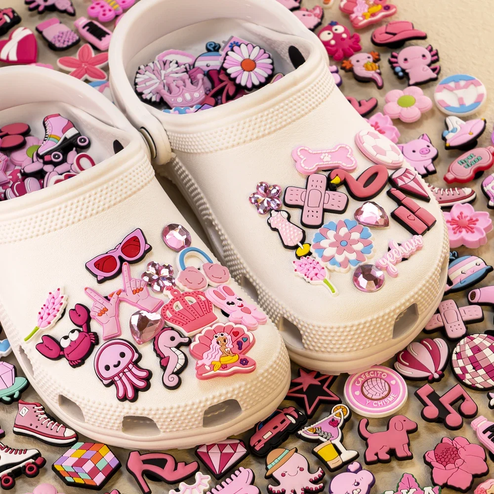 10/20/50/100pcs Random All Pink Shoe Charms Cartoon Cute Animal Plant Shoe Decorations Pins for Women Girl Sandals Accessories