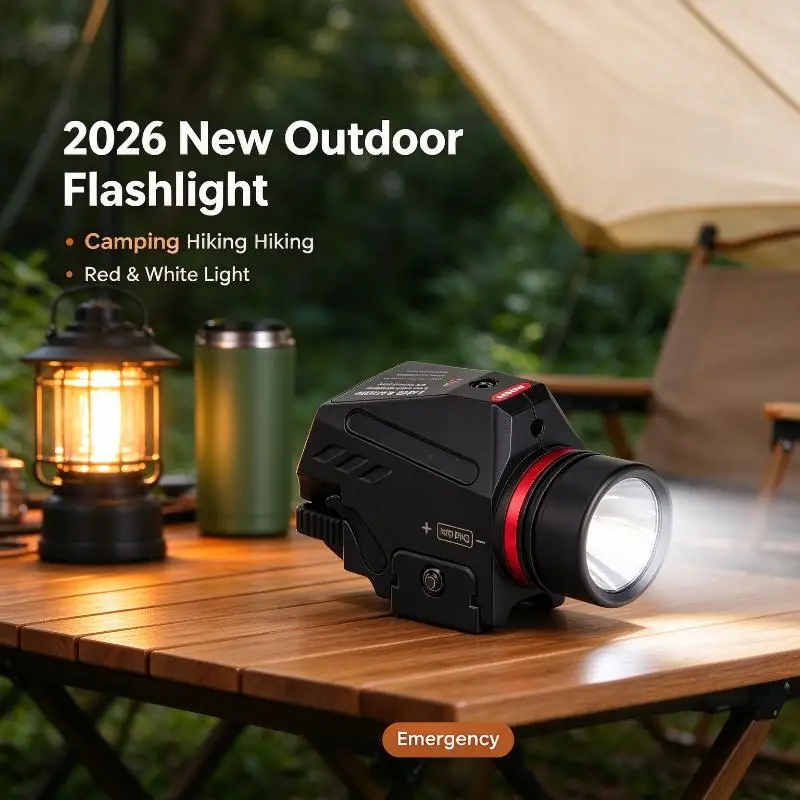 2026 New Outdoor Tactical LED Flashlight Red White Light Rechargeable Rail Bracket for Camping Trekking Emergency Supplies