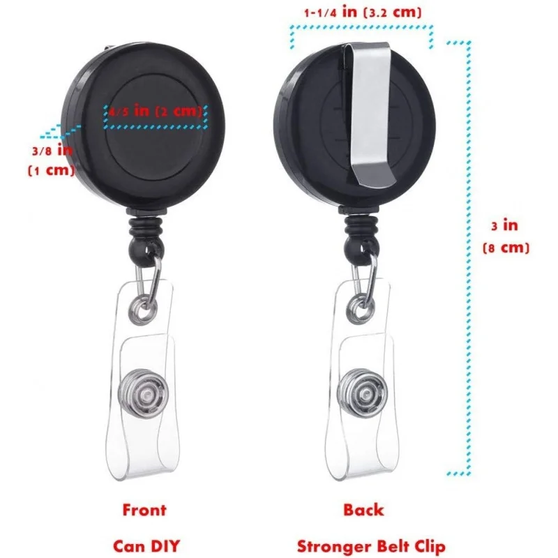 Badge Reel, Retractable Badge Holder with Belt Clip for ID Name Card (Black, 2 Pack)