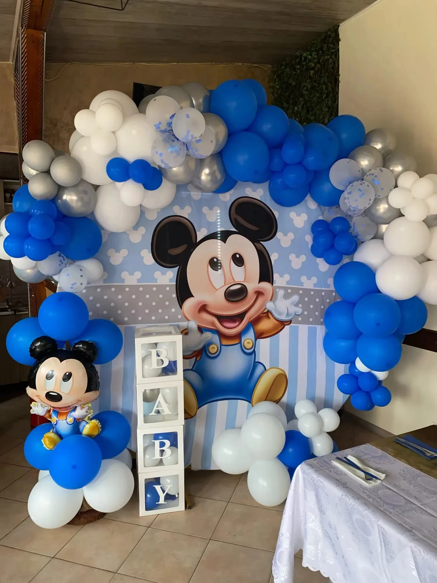 ميكي الكرتون غطاء خلفية مستديرة الأزرق نمط قوس قزح الصبي حفلة عيد ميلاد استحمام الطفل التصوير خلفية الزخرفية الدعامة #3