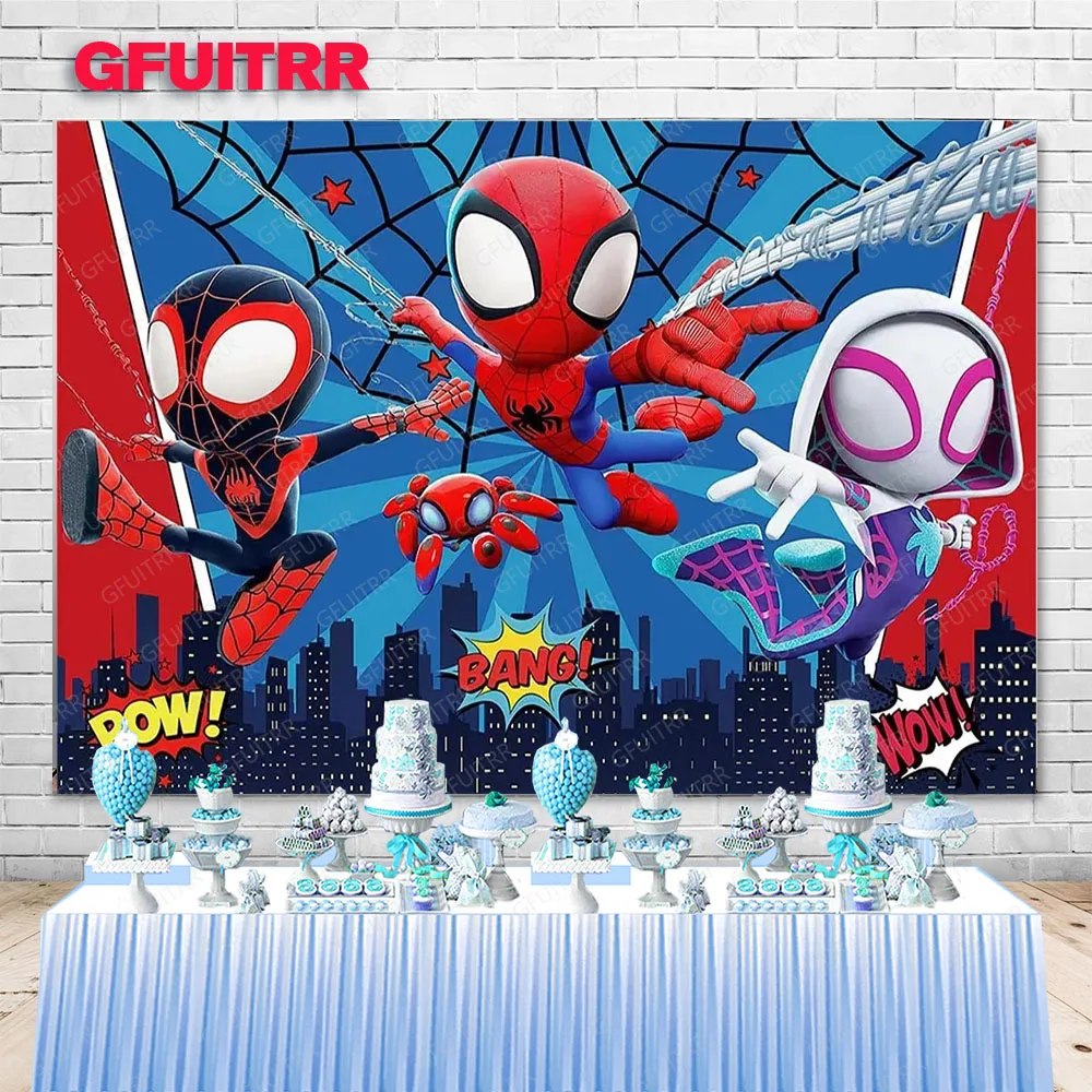 Spidey And His Amazing Friends Backdrop Disney Hero Boys Birthday Photo Photography Background Banner Photo Booth Props