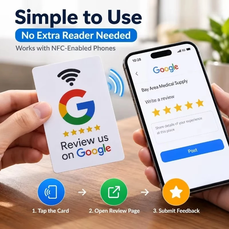 5/1pcs PVC NFC Review Card for Google Tap to Rate Smart Card for Cafe Restaurant Retail Shop