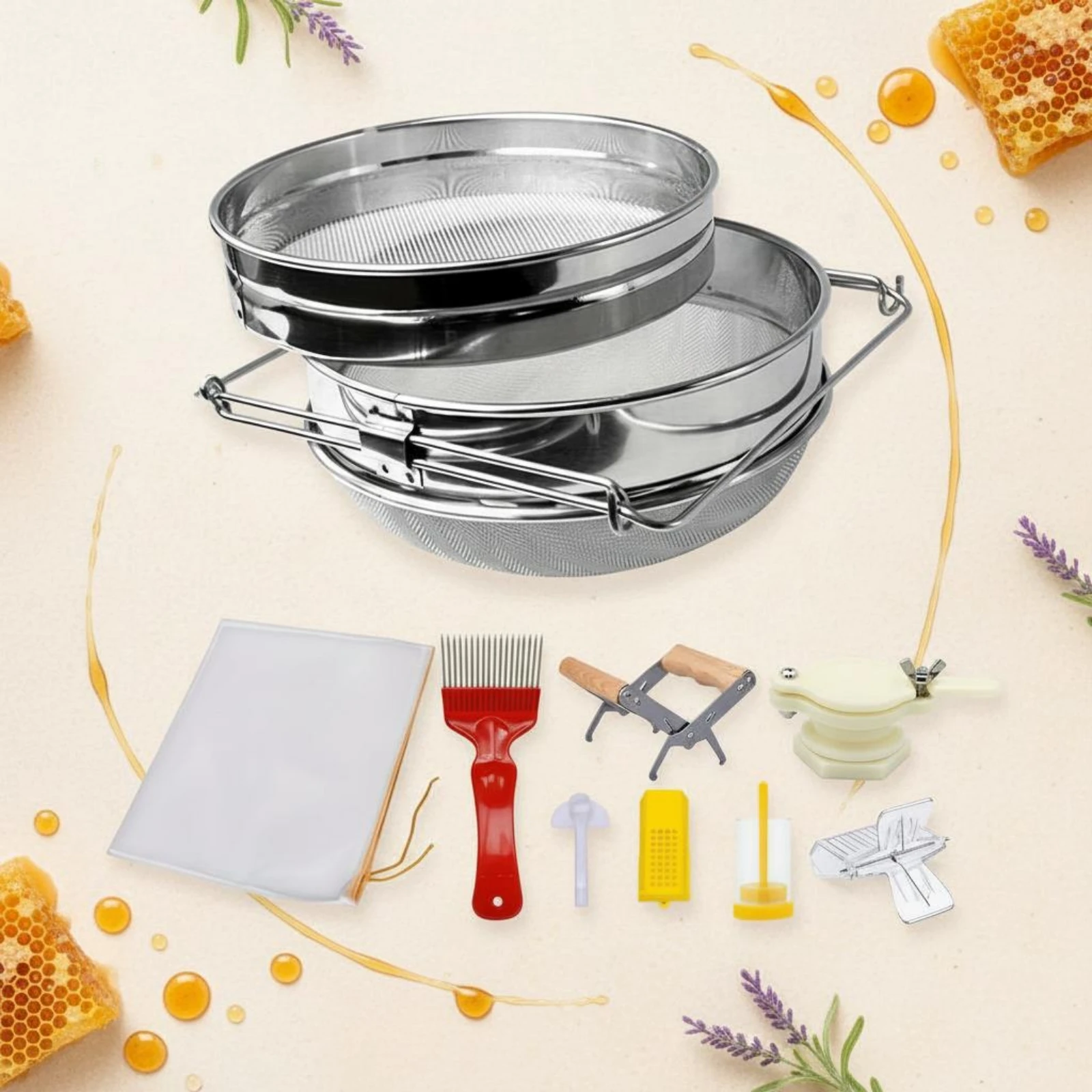 9 Pieces Honey Processing Tool Bundle Easy to Use Honey Uncapping and Extracting Tool Kit 9 Piece Beekeeper Beginner Kit