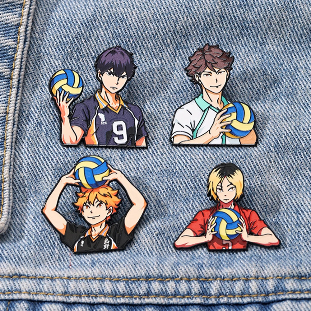 Volleyball Boy Anime Enamel Pins Cartoon Q-Version Characters Brooches Zinc Alloy Enamel Material,Cute Design,Cosplay Theme Pins