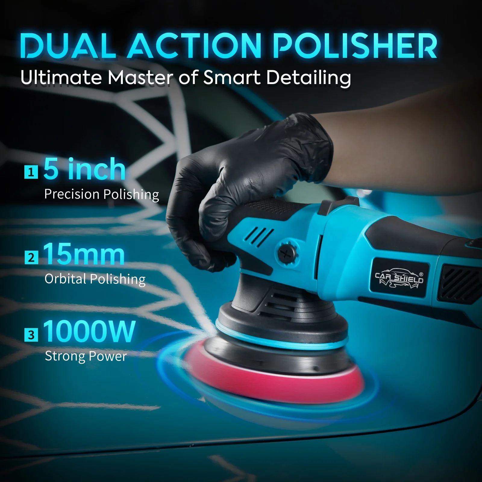 Car Shield 125mm 5 Inch 15mm Orbit Digital Car Buffer Polishing Machine Dual Action Polisher With Intelligent Screen Display